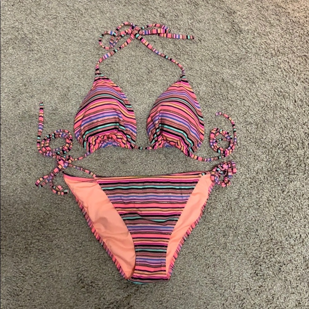 Victoria’s Secret Neon/Gold Foil String Bikini